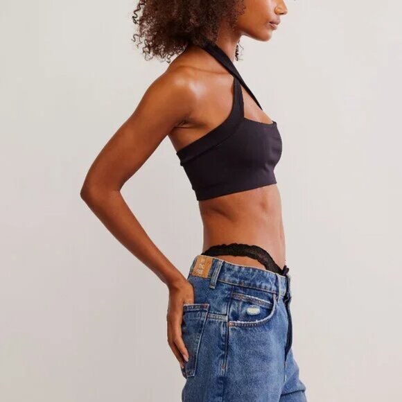 Free People Margot Seamless Halter Bralette / Black NWT - (M/L) - Picture 3 of 7